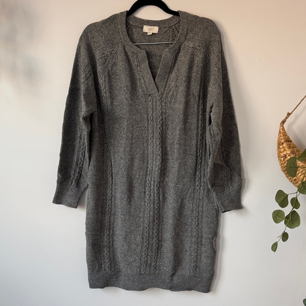 LOFT Gray Cable Knit Sweater Dress